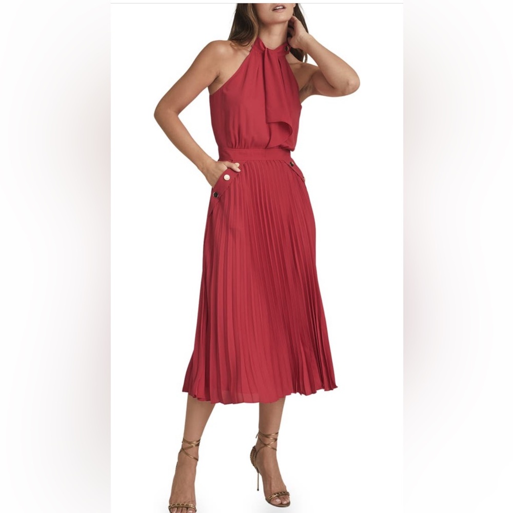 Reiss Nina Pleated Sleeveless Halter Neck Midi Dress